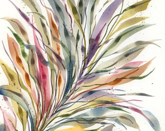 Résumé feuilles 9 x 12 - peinture aquarelle florale en vrac originale
