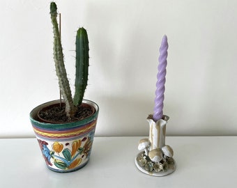 Retro Handmade Studio Pottery Ceramic Candlestick Holder- Mushroom Toadstool Design