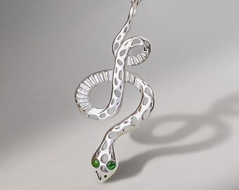Sterling Silver Snake Necklace: Emerald Serpent Pendant