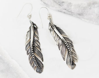 Statement Earrings, Dangle Earrings, Long Earrings, Drop Earrings, Boho Earrings, Silver Earrings, Feather Earrings, Gypsy Earrings JE120