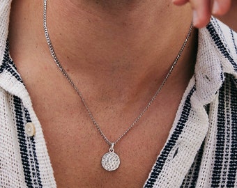 Men's Lakshmi Necklace, Men's Necklace, Men's Disc Necklace, Necklace for him, Men's Hammered Disc Necklace, Men's Silver Coin Necklace