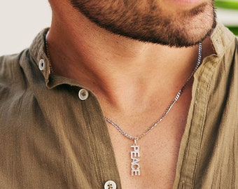 Men's Peace charm necklace, Men's Peace pendant, Necklace for him, Men's pendants, Men's Silver Pendant, Handmade Jewellery, Men's Necklace