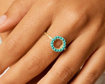 Turquoise Halo Pave Ring