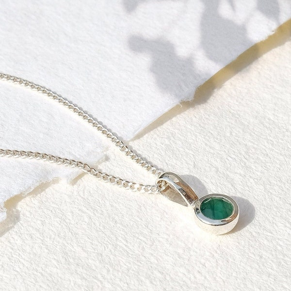 Emerald May Birthstone Pendant Necklace, Silver Birthstone Jewellery, May Birthstone Necklace, Emerald Pendant, Real Emerald Gemstone