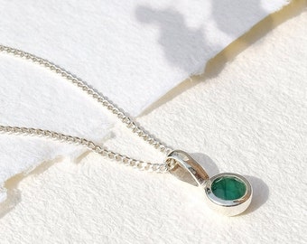 Emerald May Birthstone Pendant Necklace, Silver Birthstone Jewellery, May Birthstone Necklace, Emerald Pendant, Real Emerald Gemstone