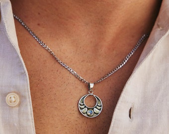 Men's Moon phase Necklace,Unisex Necklace,Necklace for him, Moon Phase Necklace, Unisex Necklace,Moonstone Gemstone Necklace,Silver Necklace