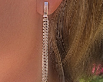 Sterling Silver Tassel Chain Earrings: Long Dangle Jewelry