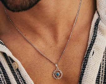 Throat Chakra Necklace, Men's Chakra Necklace, Turquoise Necklace, Throat Chakra, Cuban Chain, Snake Chain, Chakra Pendant