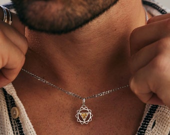 Men's Solar Chakra Necklace, Solar Plexus Chakra, Men's Chakra Necklace, Citrine Necklace, Cuban Chain, Snake Chain, Chakra Jewellery