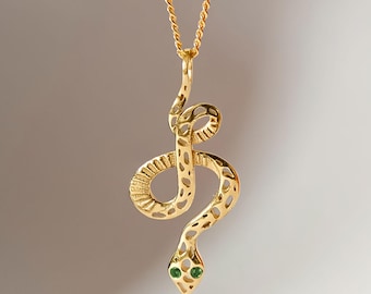 Gold Snake Necklace: Emerald Eyes, Serpentina Design