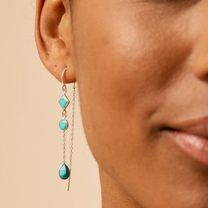 Sterling Silver Turquoise Threader Earrings, December Birthstone, Turquoise Gemstone Threaders, Handmade image 1