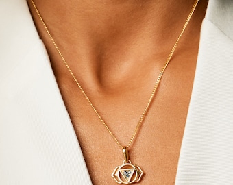 Sapphire Third Eye Chakra Necklace: Gold Yoga Pendant