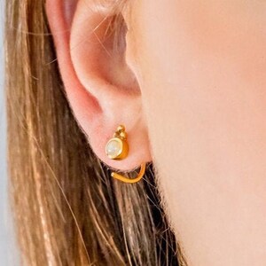 Sapphire Birthstone Ear huggies, stud hooped earrings, ear jackets, studs, stud hoops, handmade, gold earrings, gemstone earrings, boho image 4