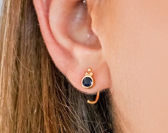 Sapphire Birthstone Ear huggies, stud hooped earrings, ear jackets, studs, stud hoops, handmade, gold earrings, gemstone earrings, boho