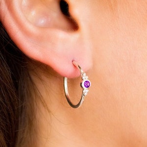 Birthstone earrings,Hoops, Hoop Earrings, Gemstone Hoops, silver hoops, Valentines Gift,Valentines, boho hoops, colourful hoops, JE251