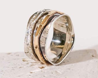 Mixed Metal Spinning Ring: Sterling Silver Fidget, Worry, Anxiety