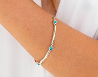 Turquoise Sterling Silver or Gold Bracelet, Gemstone Bracelet, Semi-precious gemstone bangle, Stacking Bangle, Handmade December Birthstone