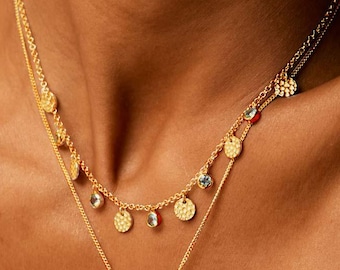 Lakshmi Gold Coin Necklace: Blue Topaz November Birthstone