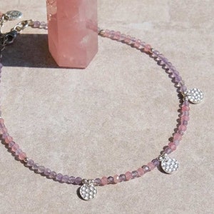 Amethyst Anklet, beaded anklet, summer jewellery, beach jewellery, quartz anklet, ankle bracelet, Amethyst and Pink Quartz JB099 image 2