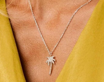 Handmade Etched Sterling Silver Palm Tree Pendant Necklace