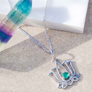 Lotus Flower Necklace, May Birthstone Necklace, Green Onyx Necklace,Yoga jewellery,Lotus Flower Pendant
