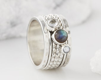 Spinning Ring, Gemstone Spinning Ring, Silver Gemstone Ring, Spinner ring, Fidget Ring, Worry Ring, Anxiety Ring, Labradorite Ring