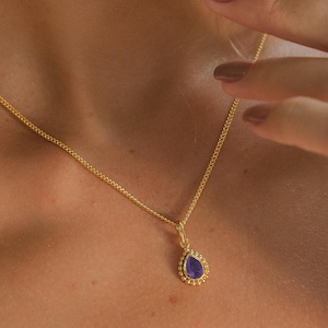 February gold birthstone necklace, Amethyst necklace, February birthstone amethyst gold necklace, Handmade, Birthstone jewellery, Gold plate
