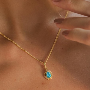 December birthstone necklace, Turquoise gold necklace, December birthstone turquoise gold necklace, Handmade, Birthstone jewellery,Turquoise