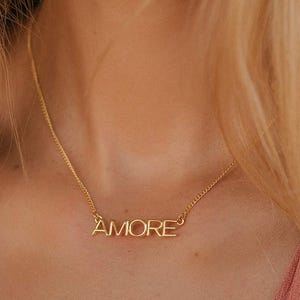 Love Necklace, Amore Necklace, Gold Amore Necklace, Gold Love Necklace, Amore Pendant, Handmade Necklace, Gold Plated Necklace