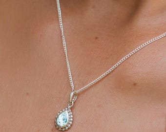 Aquamarine Sterling Silver Necklace: Handmade March Birthstone Jewelry