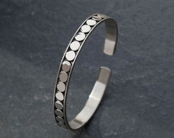 Men's Beaded Silver Bangle, Men's Silver Bracelet, Men's Open Silver Bracelet, Men's Silver cuff bracelet, Men's Bangle, Men's Bracelet