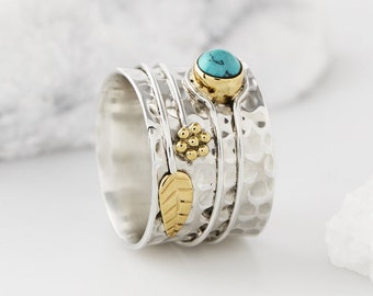 Turquoise Secret Garden Ring: Boho Silver Flower Ring