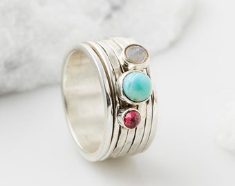 Spinner Ring, Fidget Rings, Boho Rings, Spinning Rings, Gemstone Rings, Statement Rings, Larimar Rings, Boho Jewelry,Meditation Rings JR164