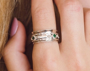 Emerald spinner ring, Spinning ring, May Birthstone spinning ring, embellished spinner ring, handmade jewellery, anxiety relief,