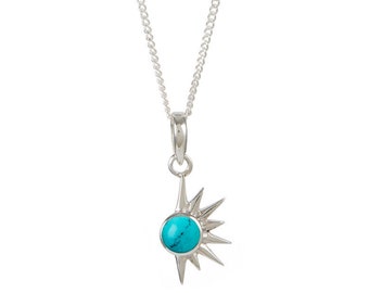 Collier éclipse en argent turquoise, bijoux célestes, collier éclipse, collier avec pierres de naissance, collier de pierres précieuses, collier éclipse, bijoux soleil