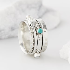 Bague spinner en argent sterling avec perle turquoise : bijoux de méditation faits main