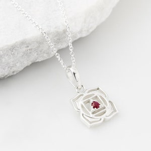 Ruby Chakra silver Necklace, July birthstone, Root chakra, Ruby Gemstone, Yoga jewellery,Spiritual jewellery,Chakra Pendant,Muladhara Chakra image 1