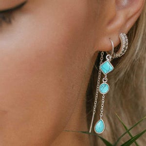Sterling Silver Turquoise Threader Earrings, December Birthstone, Turquoise Gemstone Threaders, Handmade