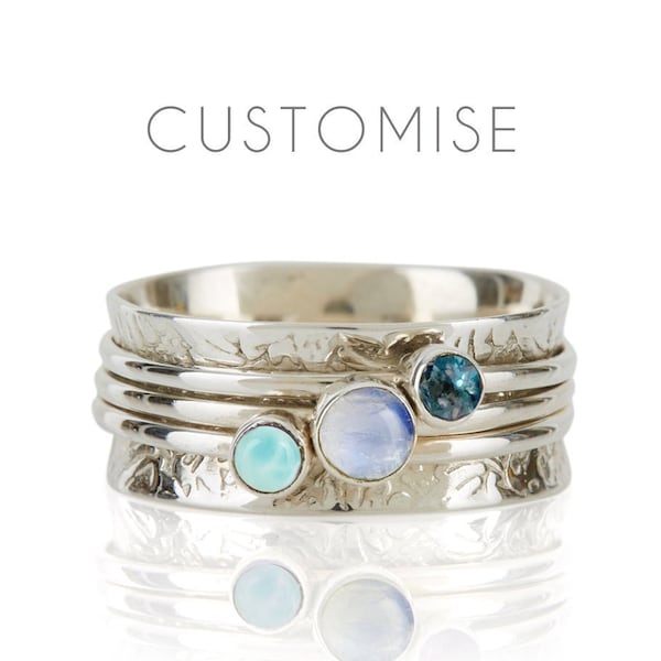 Custom Ring,Birthstone ring,Spinning Ring,Fidget Ring,Personalised Ring,Spinner Ring,Calming Jewelry,Silver Ring,Gemstone Ring,Birthstones