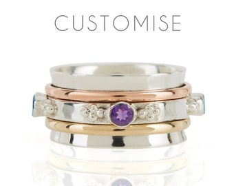 Custom Ring,Birthstone ring,Spinning Ring,Fidget Ring,Personalised Ring,Spinner Ring,Calming Jewelry,Silver Ring,Gemstone Ring, JR055
