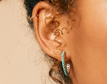 Turquoise Hoops, Hoop Earrings, gemstone earrings, boho earrings, handmade, circle earrings, statement earrings, silver earrings, JE260