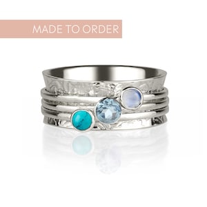 Personalisierter Drehring mit Geburtsstein : Handgemachter Sterling Silber Schmuck