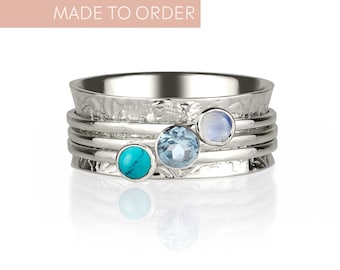 Custom Birthstone Spinning Ring: Handmade Sterling Silver Fidget Jewelry