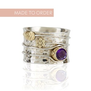 シークレットガーデンリング：スターリングシルバーの宝石フラワーリング