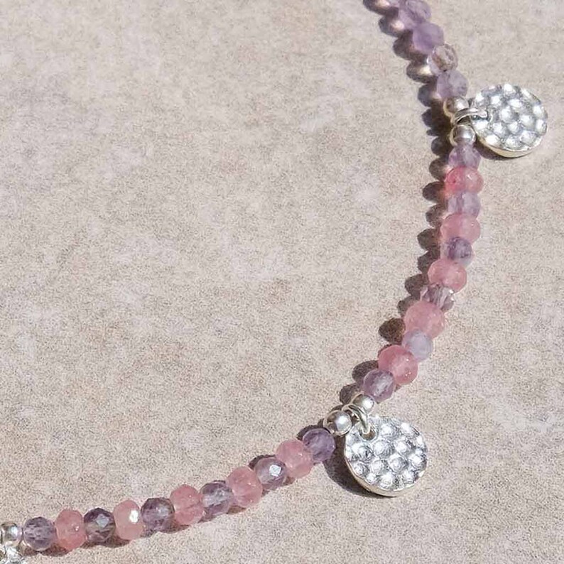 Amethyst Anklet, beaded anklet, summer jewellery, beach jewellery, quartz anklet, ankle bracelet, Amethyst and Pink Quartz JB099 image 6