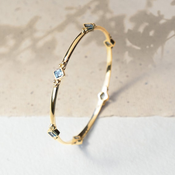 Blue Topaz Bangle Stacking Bangle November Birthstone Gold