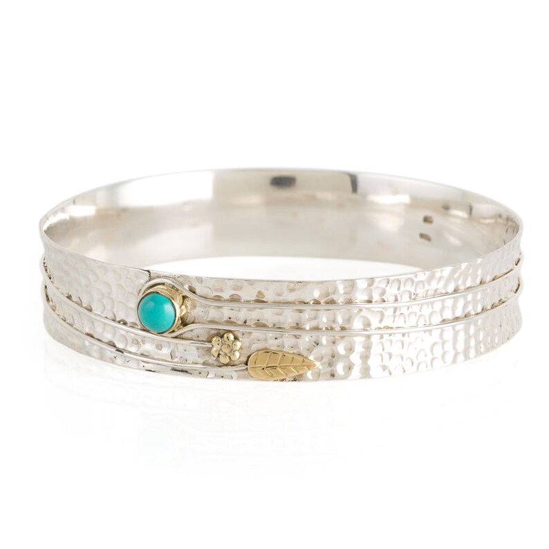 Sterling Silver Turquoise Bangle, Gemstone Bracelet, Cuff Bracelet, Jewelry Sets, December Birthstone Bracelet, Turquoise Ring, Handmade image 4