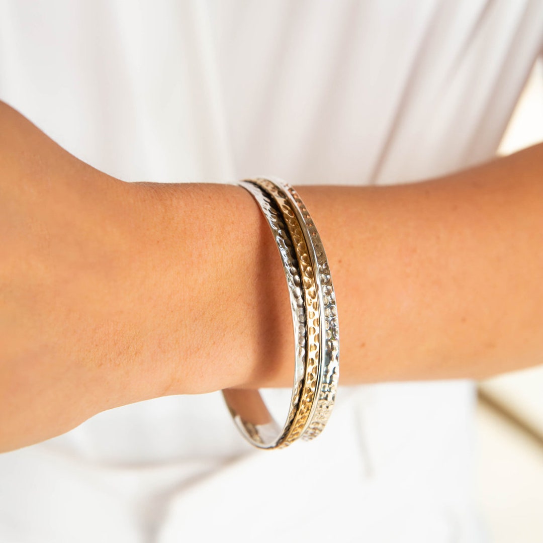 Buy Mixed Metal Spinning Bangle: Hammered Sterling Silver Brass Online in  India