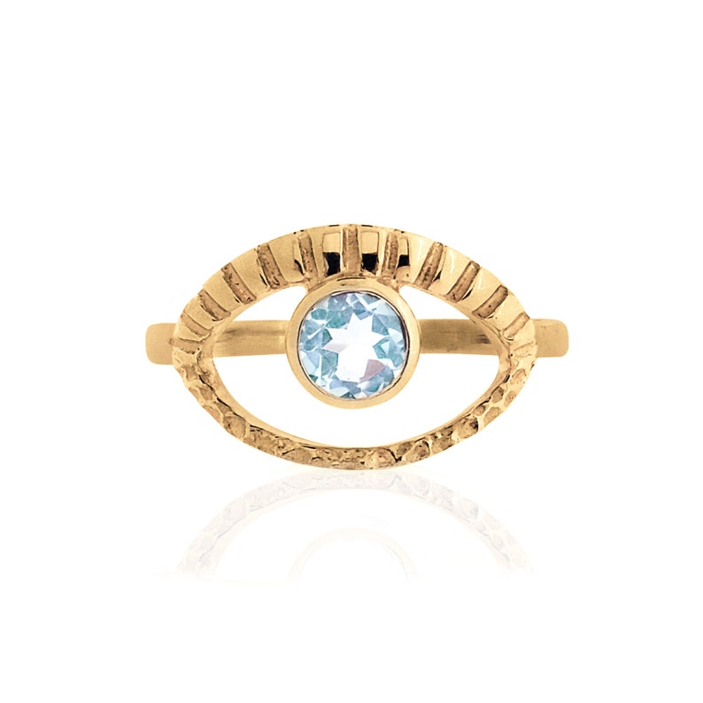 Eye of Intuition Ring, Third Eye Ring, Symbolic Ring, Blue Topaz Ring, November Birthstone, All Knowing Eye Jewellery, Spiritual Jewellery image 4