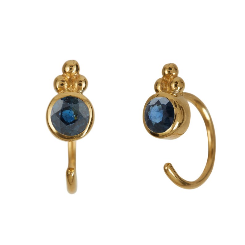 Sapphire Birthstone Ear huggies, stud hooped earrings, ear jackets, studs, stud hoops, handmade, gold earrings, gemstone earrings, boho Sapphire